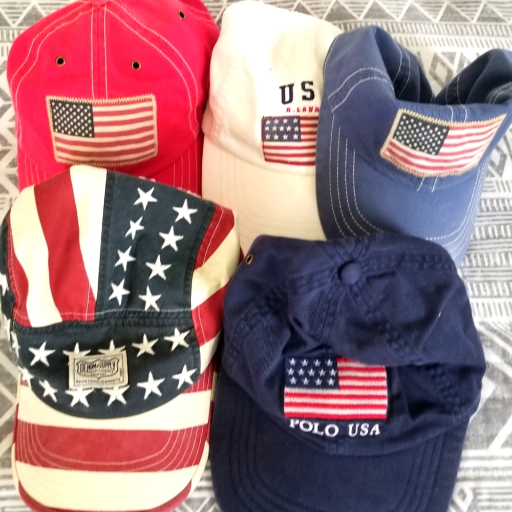 4 USA POLO HAT ONE DISCONTINUED DENIM  AND SUPPLY USA HAT,ONE POLO HAT HAVE TAGS
